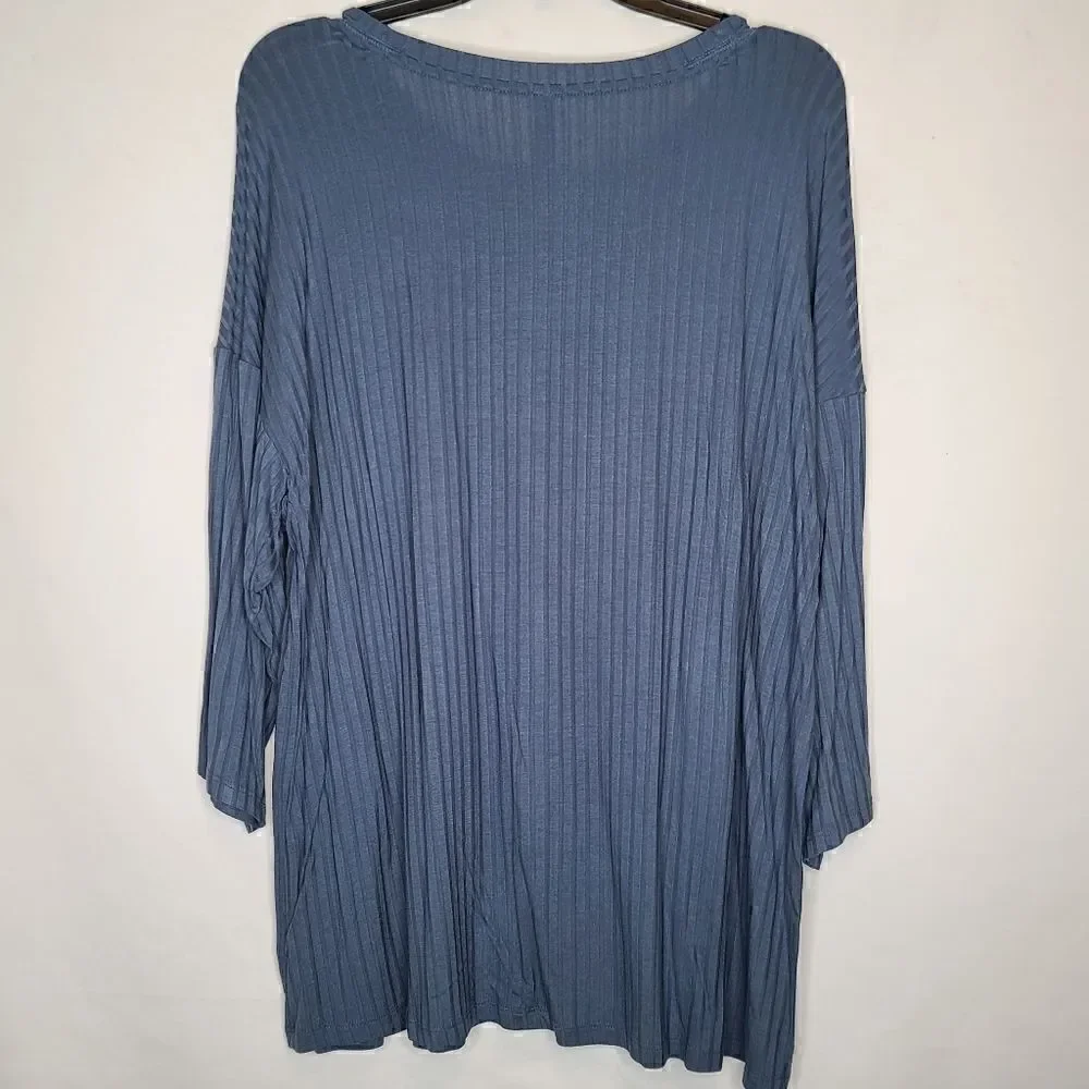 0X 12W Large Blue Ribbed Dolman Sleeve Sleep Tee Pajama Top Breathable Torrid